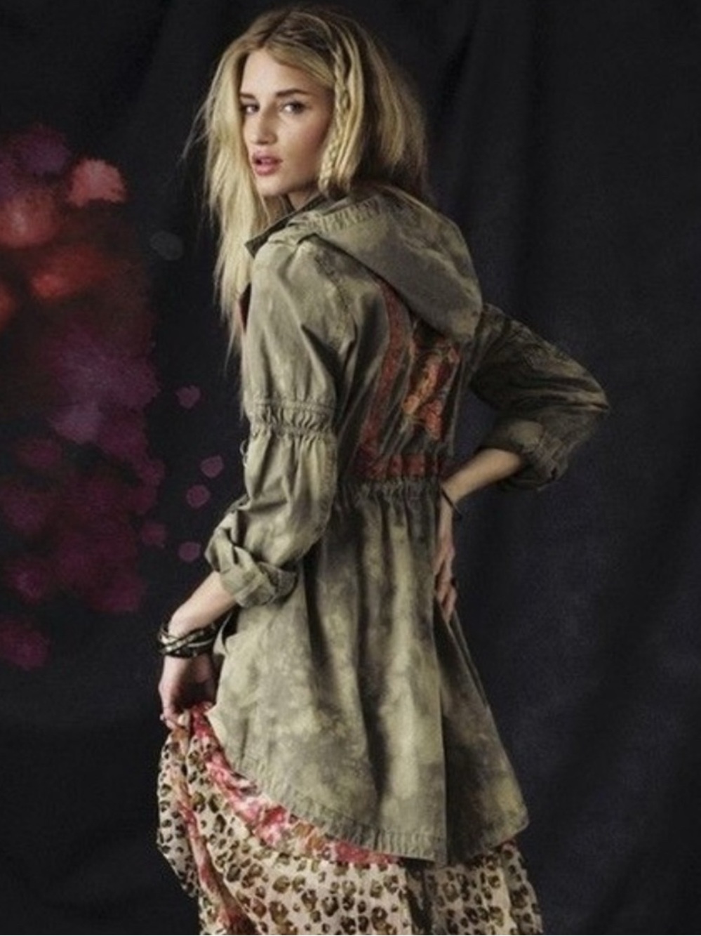Free People Women's Festival Anorak Embroidered Jacket in Army Green Size 12